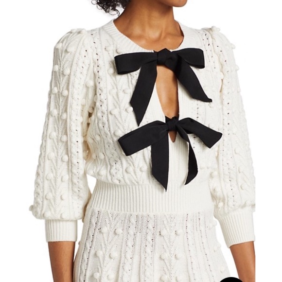 Alice + Olivia Kitty Bow Front Sweater Dress Cream - Picture 4 of 12